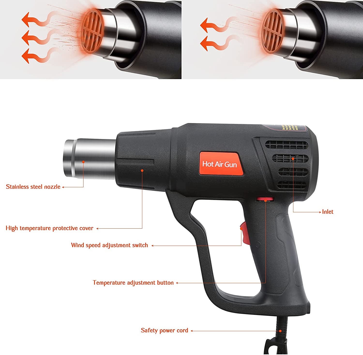 Zhejiang Tianyu industry Co. Ltd Supplier Factory Manufacturer Make and Wholesale Variable Temperature 50℃-500℃ Setting and Two Air Speed 250L/min & 500 L/min Heat Gun TQR-85A2 Hot Air Gun Zhejiang Tianyu行业有限公司供应商工厂制造商制造商制造商和批发可变温度50℃-500℃-500℃设置和两个空气速度250L/min&500 l/min l/min Heat Gun Gun TQR-85A2热气枪