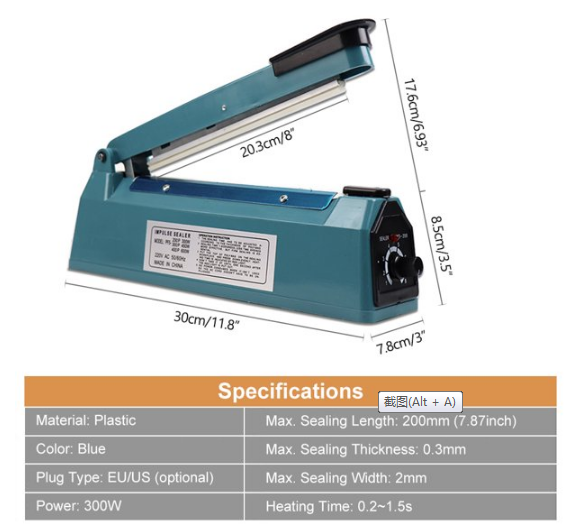 Zhejiang Tianyu industry Co. Ltd Supplier Factory Manufacturer Supply and Sale Tabletop Type Sealing 2 mm Width Impulse Poly Bag Sealer FS Series Hand-Operated Plastic Bag Heat Sealing Machine Zhejiang Tianyu行业公司有限公司供应商工厂制造商供应和销售桌面式密封2毫米宽度脉冲冲动Poly Bag Sealer FS系列手动塑料袋热密封机